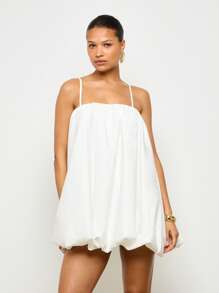 AiiRZ Bubble Hem Mini Dress Spaghetti Strap Summer Flowy Wedding Guest Party Swing Dress Spring Evening Short Ruffled Glamour Chic - White - View 3