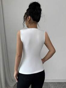 Camiseta de tirantes de mujer elegante con parches de malla transparente