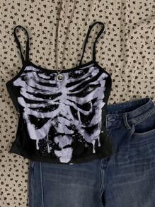 Attitoon Women's Sexy Vintage Skeleton Print Camisole Bodycon Strap Tank Top, Suitable For Summer - Multicolor - View 2