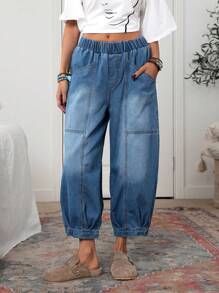 EMERY ROSE Quần Jeans Harem Denim Lưng Thun Co Giãn Thường Ngày Cho Nữ - Màu xanh lam - Xem 3