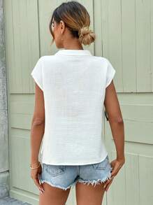 SHEIN LUNE Blusa bohemia casual de verano con manga corta, bordado y estilo folclórico para días de vacaciones