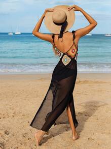 Swim Vcay Women's Elegant Crochet Lace Beach Cover Up Maxi Dress For Holiday For Summer Beach Vacation - Multicolor - View 2