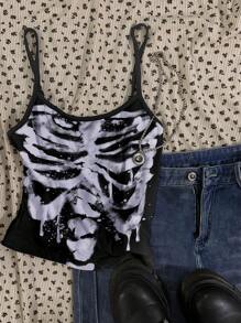 Attitoon Women's Sexy Vintage Skeleton Print Camisole Bodycon Strap Tank Top, Suitable For Summer - Multicolor - View 3