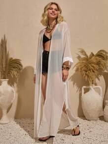 Bóhologie Áo choàng Boho dài đi nghỉ hè chi tiết ren cho nữ - trắng - Xem 4