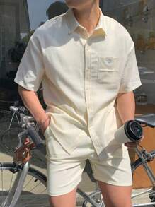 SHEIN Teenager Jungen Set aus texturiertem Hemd und Shorts, lässig, bequem, modisch, vielseitig, süß, weich, geeignet für den täglichen Gebrauch, Schule, Reisen, Strand, Urlaub - Weiss - Übersicht 9