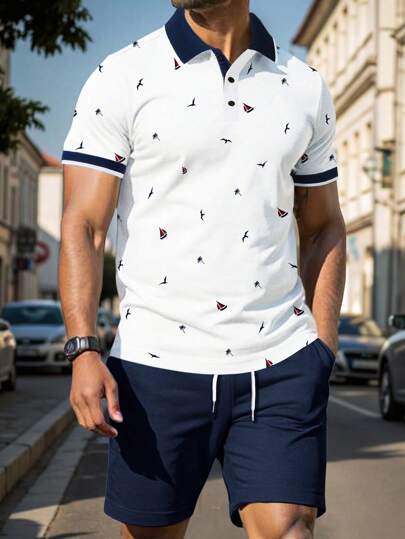 Manfinity Homme Pikétröja och shorts för män, mode lämplig för sommaren