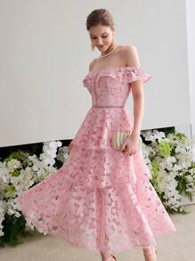 MOTF Soiréza LACE RUFFLE TRIM COCKTAIL DRESS - Baby Pink - View 3