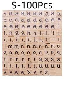 SHEIN 100/200 st furublock, 26 bokstäver träbitar, DIY versaler och gemener, trämosaikplattor, siffersymbolplattor, lämplig för handgjorda projekt, spel, utbildning - Multifärgad - Visa 4