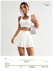 CourtClass 休闲字母编织腰带褶皱运动迷你裙，夏季网球裙运动裙 - 彩色 - 查看 3