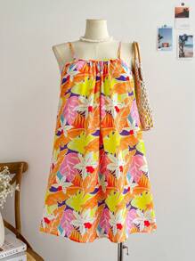 Soleia Plus Tropical Print Cami Summer Boho Dress,Beach Dress Sundress,Holiday Outfits - Multicolor - View 5