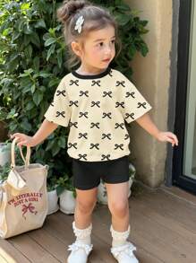 2pcs Girls Casual Simple Short Sleeve Shorts Set, Suitable For Summer - Multicolor - View 4