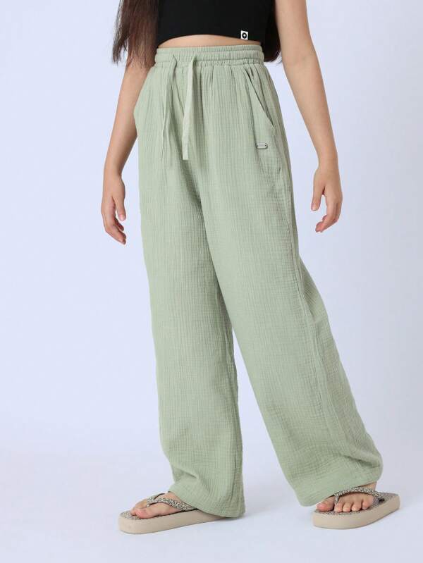 SUMWON Weite Hose aus strukturierter Baumwollgaze mit elastischem Bund, Palazzo Hose für den Strand, Sommer, Lässig Loungewear, lässig geschnittene, bequeme Hose