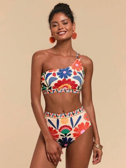 Travachic Conjunto de biquíni feminino com estampa floral, looks de praia femininos, estilo boho, looks femininos de 2 peças, looks de praia femininos, looks de férias femininos, floral