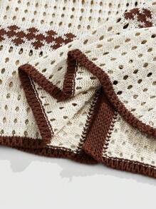 ROMWE MEN Men's Vacation Casual Color Block Trim Hollow Out Knit Sweater - Apricot - View 6