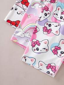 Set de 3 piezas de pijama ajustado con camiseta de manga corta y pantalones cortos con estampados de mariposa, corazón y flor para niñas pequeñas