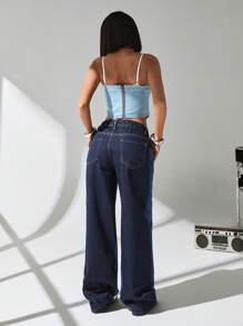 EURMUSE Blugi cu talie joasă, spălați, casual