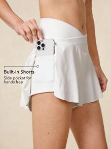 OutZeal Women Sweat Wicking Built-In Shorts Crossover-Waist Sports White Shorts Tennis Workout - White - View 2