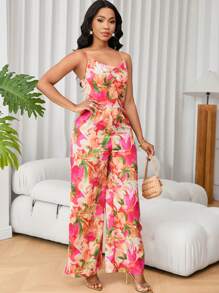 Lunelith SHEIN Lunessa Women's Summer Floral Print Sleeveless Jumpsuit For Vacation - Multicolor - View 1