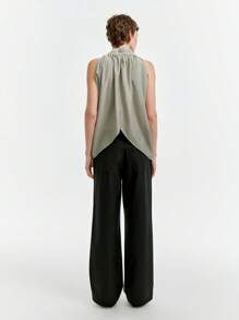 Aalyst Camisa larga con pliegues asimétricos, sin mangas y con atar en la nuca para mujer, para primavera/verano