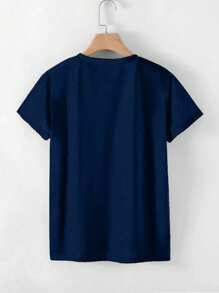 SHEIN LUNE Letter Graphic Short Sleeve Tee PERFECTLY Imperfect Graphic Tees Women Tops - Navy Blue - View 2