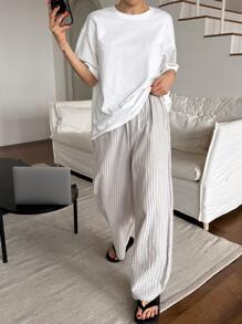 DAZY 简约T恤和条纹裤家居服套装睡衣
