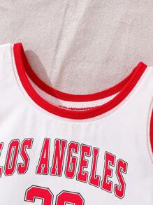 Young Girl Knitted Letter Pattern Crew Neck Sleeveless Jumpsuit - White - View 3