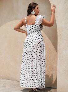 Swim Oasis Plus Size Women 2 Pieces Swimsuit Set, Random Polka Dot Print, Minimalist Design, Sleeveless One Piece Swimsuit, Beachwear For Daily Wear, Summer - Black and White - View 2