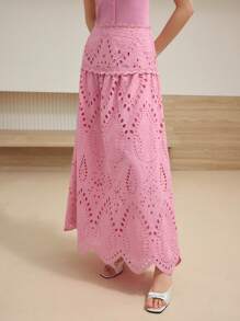 MOTF STUDIO EYELET EMBROIDERY SCALLOP HEM SKIRT - Baby Pink - View 4