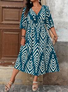 EMERY ROSE Summer Elegant Floral Print Short Sleeve Dress - Blue - View 4