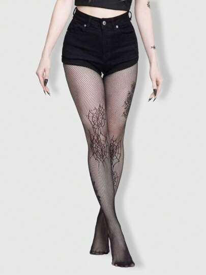 Grunge Punk Spider Web Patterned Women Tights, Pantyhose - High Elasticity, Halloween