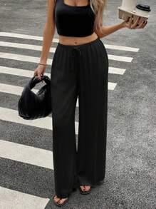 Siren Gaze Pantaloni casual estivi in lino a vita bassa e gamba dritta, stile vacanze estive per donna
