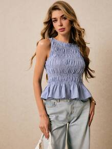 Poéselle Damen Sommer Lässig Streifen Rüschen Saum Trägertop, Rüschen Top