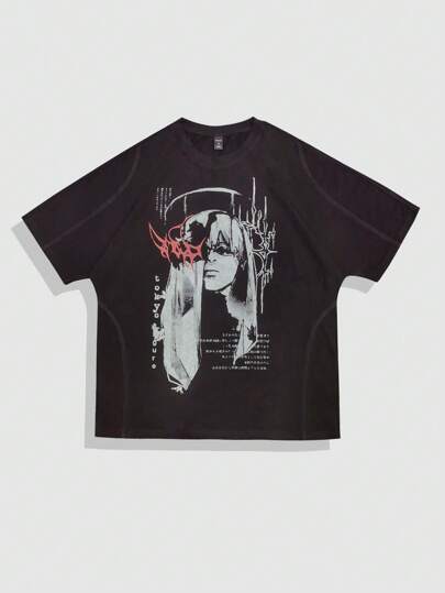 Anime Men's Anime Graphic Slogan Print Short Sleeve T-Shirt