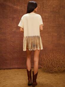 WESTFADE Wild West Cowboys Western Festival Nashville Cowgirl Fringe Relaxed Graphic T-Shirt - Beige - View 3
