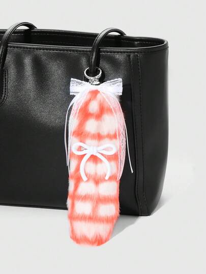 Grunge Punk 1 set Style Miu Polyvalent Mignon et Chic Queue de fourrure animale orange faux + Pince à cheveux nœud blanc Épingles à cheveux Combinaison Kit Porte-clés breloque de sac, Convient pour le port quotidien des femmes/filles, Cadeau de vacances