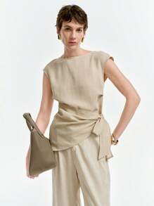 Aalyst Loose Asymmetrical Hem Linen-Feel Comfortable Shirt