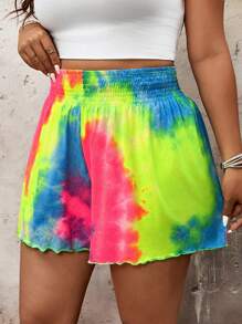 SHEIN VCAY Plus Size Minimalist Fashion Shorts, Suitable For Summer Tie-Dye Summer Outfits For Women Vacation Outfits Women Country Concert Outfit Rave Outfits Festival Concert Outfits For Women Graduation Outfit European Summer Nashville Outfits Beach Vacation Tropical Vacation