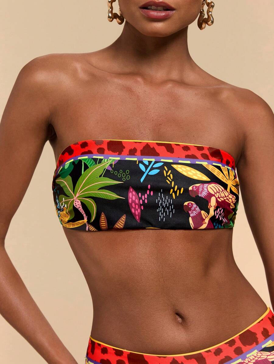 Travachic Women's Sexy Strapless Floral Print Bikini Top, Summer Beach, Vacation Outfits Woman, Boho, Summer Outfits For Women, Vacation Outfits Woman, Beach Vacation Outfits, Elegant, Casual, Summer Outfits For Women, Vacation Outfits Woman, Casual, Boho, High Waisted Bathing Suit, Tube Top,Holiday Outfits,Holiday Clothes,High Waisted Bikini, High Waisteo Bathing Suit,Thong Bikini Set,Beach Outfits For Woman,Vacation Outfits Woman - Multicolor - View 1