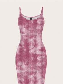 SHEIN EZwear 休闲简约全长扎染印花长裙，修身版型，适合夏季 - 彩色 - 查看 3