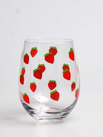 Vaso de vidrio con diseño adorable de fresa, resistente al calor y sin plomo, apto para jugo, whisky y leche, adecuado para el hogar, la oficina y la cafetería