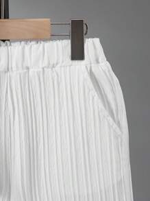 SHEIN 2pcs Toddler Boys Textural 3D Pattern Collared Shirt And Casual Shorts Set, School, Campus, College Summer Holiday - White - View 3