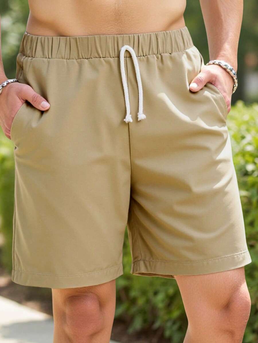 SHEIN Teen Boys' Casual Comfortable Solid Color Shorts, Versatile For Outings, Sports, And Casual Wear - Apricot - View 1