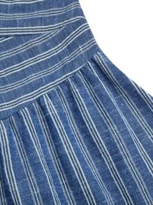 SHEIN VCAY 大码女式休闲度假简约条纹乡村风蓝色系带吊带背心 + 宽松裤子两件套，春夏 - 藍白色 - 查看 3