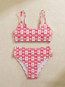SHEIN Conjuntos de bikini con estampado floral, trajes de baño de estilo vacacional, estampado aleatorio
