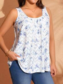 EMERY ROSE Plus Size Women Floral Print Ruffle Casual Tunic Top For Vacation - White - View 5