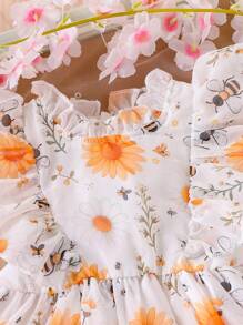 SHEIN 女婴夏季新款百搭碎花薰衣草蛋糕连衣裙 - 黃色 - 查看 7