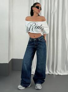 EURMUSE Women's Y2K Pocket Decorated Wide Leg Loose Casual Versatile Jeans Women Clothing Y2k Women Summer Clothing Women S Summer Shirts Women Summer Sets Women Jeans Plus Size - Dark Wash - View 1