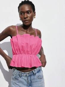 Maija Áo hai dây ngắn màu hồng, cạp chun, kiểu dáng thanh lịch, đơn giản, thời trang, thích hợp cho các buổi hòa nhạc. - Màu Hồng Tươi - Xem 10