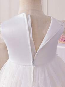 Glamorique Kids Vestito da festa in tulle ricamato e raso per bambina, abito da battesimo, abito da compleanno, abito da damigella, per feste e banchetti