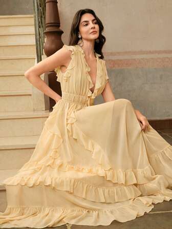 Anewsta 女士新款优雅粉色长裙，适合海滩度假